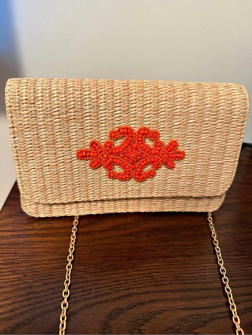 Lisi Lerch Beaded Woven Clutch in Beige & Orange